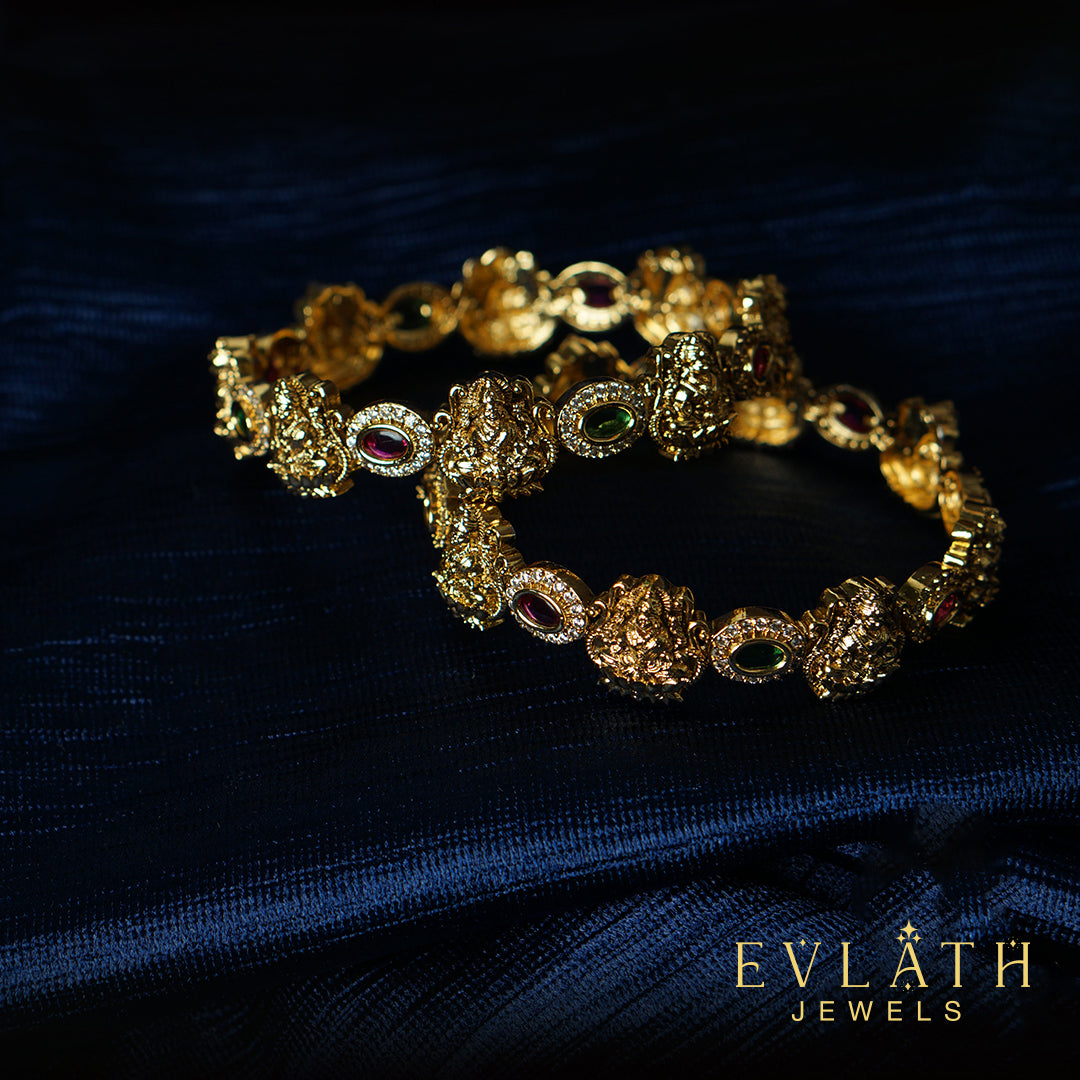 Premium-Quality Multi-Colored Antique Lakshmi Bangles – Evlath Jewels